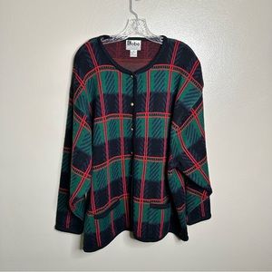 Vintage Crystal Kobe Cardigan Button Sweater Navy Green Red Plaid Size 2x